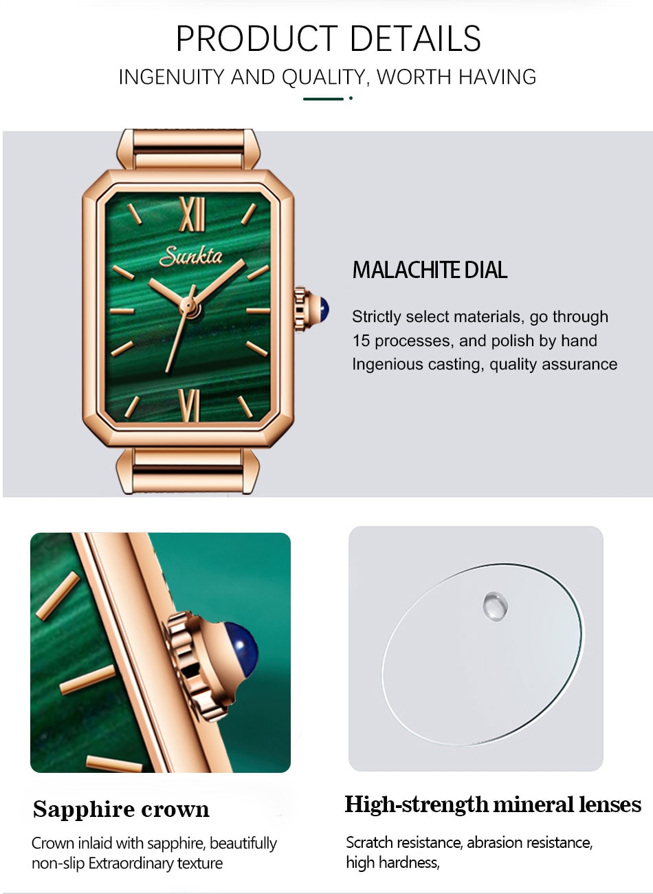 SUNKTA Watch Women Watches top brand luxury fashion rectangular small green watch ladies ultra-thin waterproof Quartz Wristwatch SUNKTA Watch Women Watches top brand luxury fashion rectangular small green watch ladies ultra-thin waterproof Quartz Wristwatch