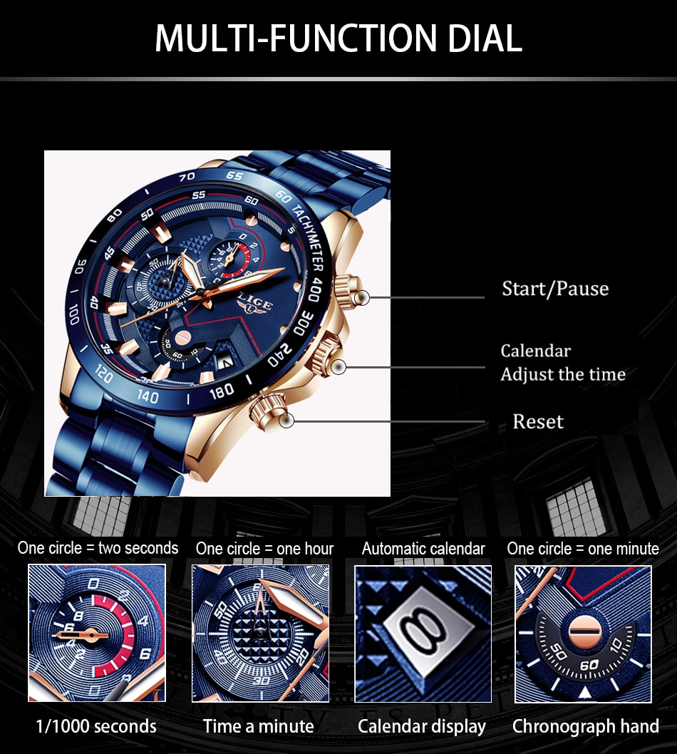 LIGE Men Watches Top Brand Luxury Stainless Steel Blue Waterproof Quartz Watch Men Fashion Chronograph Male Sport Military Watch LIGE Men Watches Top Brand Luxury Stainless Steel Blue Waterproof Quartz Watch Men Fashion Chronograph Male Sport Military Watch