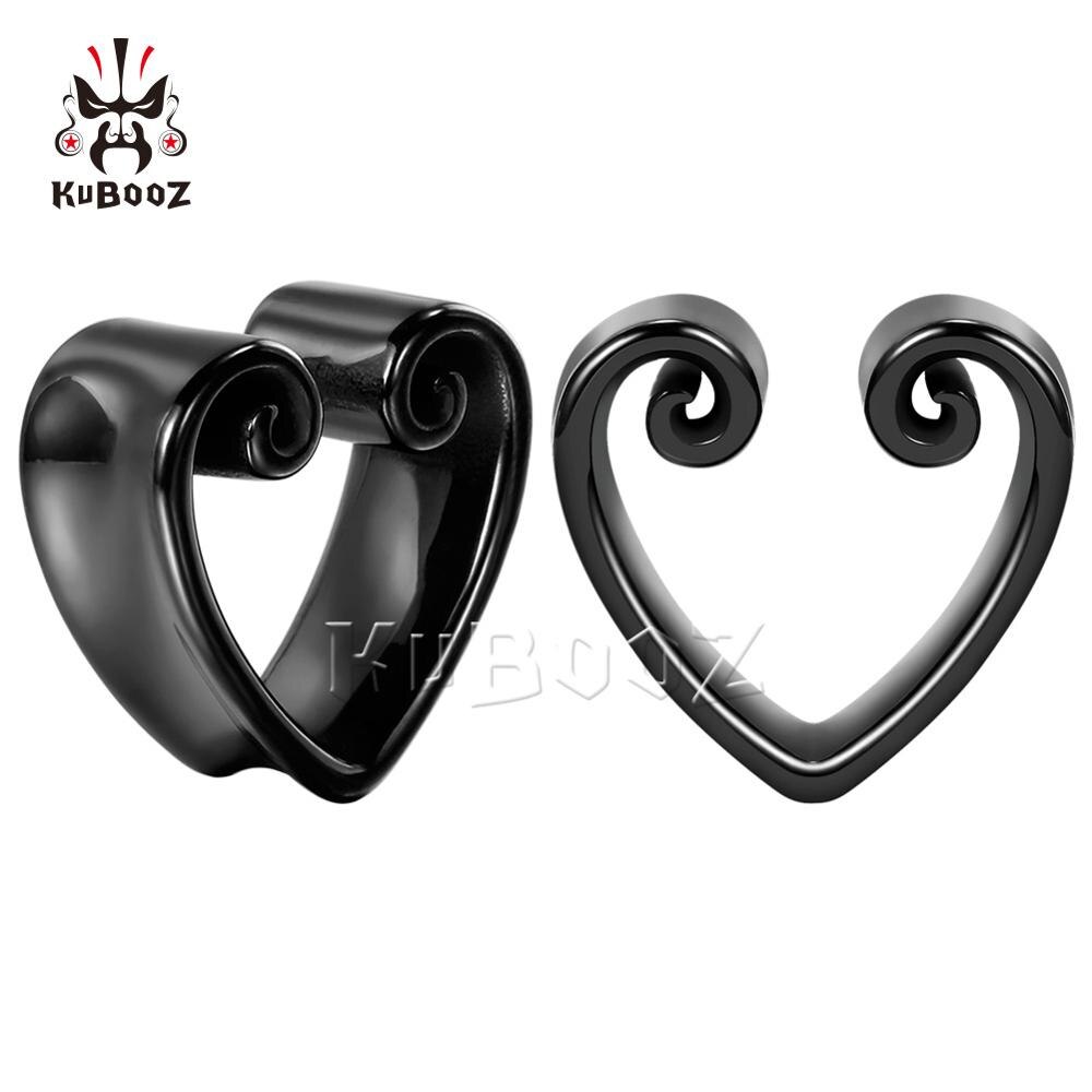 KUBOOZ New Heart-Shape Notch Ear Piercing Plugs Cool Body Jewelry Ear Statement Stainless steel Earrings Expander Gift 2PCS KUBOOZ New Heart-Shape Notch Ear Piercing Plugs Cool Body Jewelry Ear Statement Stainless steel Earrings Expander Gift 2PCS