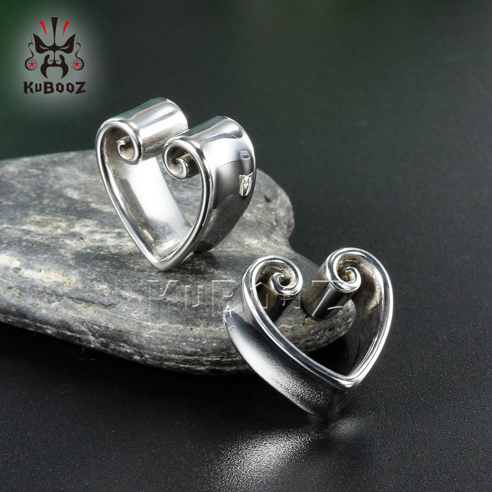 KUBOOZ New Heart-Shape Notch Ear Piercing Plugs Cool Body Jewelry Ear Statement Stainless steel Earrings Expander Gift 2PCS KUBOOZ New Heart-Shape Notch Ear Piercing Plugs Cool Body Jewelry Ear Statement Stainless steel Earrings Expander Gift 2PCS