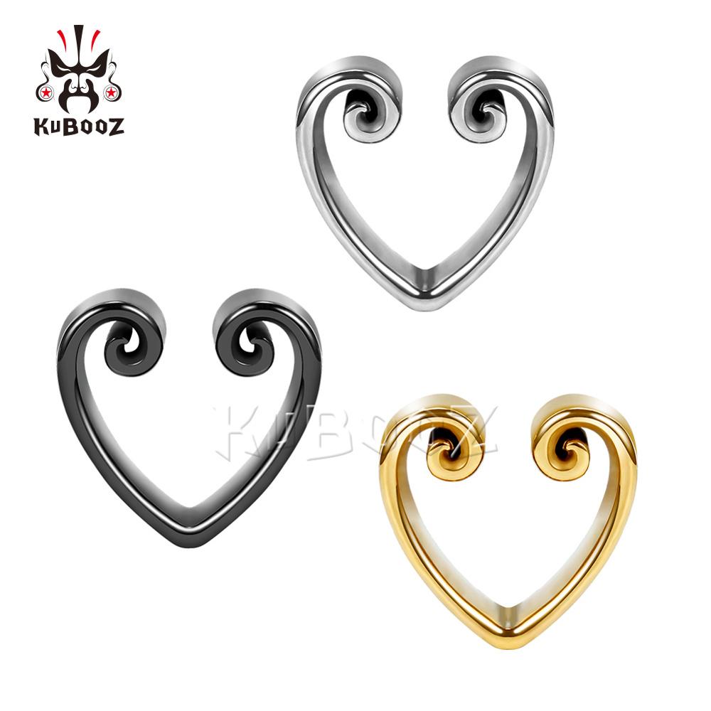KUBOOZ New Heart-Shape Notch Ear Piercing Plugs Cool Body Jewelry Ear Statement Stainless steel Earrings Expander Gift 2PCS KUBOOZ New Heart-Shape Notch Ear Piercing Plugs Cool Body Jewelry Ear Statement Stainless steel Earrings Expander Gift 2PCS