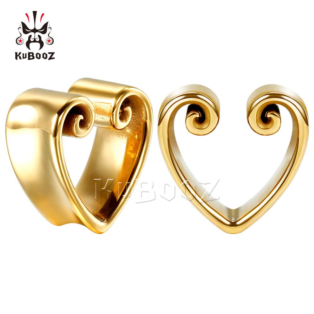 KUBOOZ New Heart-Shape Notch Ear Piercing Plugs Cool Body Jewelry Ear Statement Stainless steel Earrings Expander Gift 2PCS KUBOOZ New Heart-Shape Notch Ear Piercing Plugs Cool Body Jewelry Ear Statement Stainless steel Earrings Expander Gift 2PCS