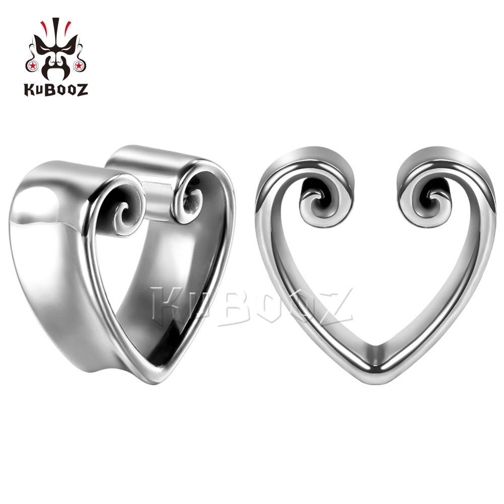 KUBOOZ New Heart-Shape Notch Ear Piercing Plugs Cool Body Jewelry Ear Statement Stainless steel Earrings Expander Gift 2PCS KUBOOZ New Heart-Shape Notch Ear Piercing Plugs Cool Body Jewelry Ear Statement Stainless steel Earrings Expander Gift 2PCS