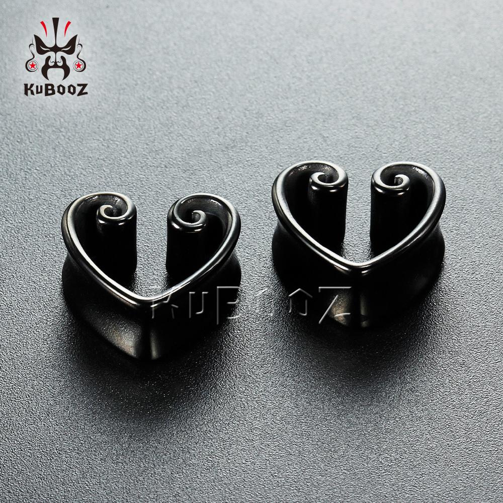 KUBOOZ New Heart-Shape Notch Ear Piercing Plugs Cool Body Jewelry Ear Statement Stainless steel Earrings Expander Gift 2PCS KUBOOZ New Heart-Shape Notch Ear Piercing Plugs Cool Body Jewelry Ear Statement Stainless steel Earrings Expander Gift 2PCS