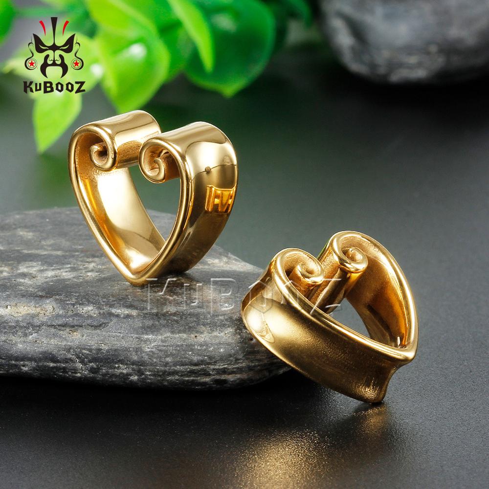 KUBOOZ New Heart-Shape Notch Ear Piercing Plugs Cool Body Jewelry Ear Statement Stainless steel Earrings Expander Gift 2PCS KUBOOZ New Heart-Shape Notch Ear Piercing Plugs Cool Body Jewelry Ear Statement Stainless steel Earrings Expander Gift 2PCS