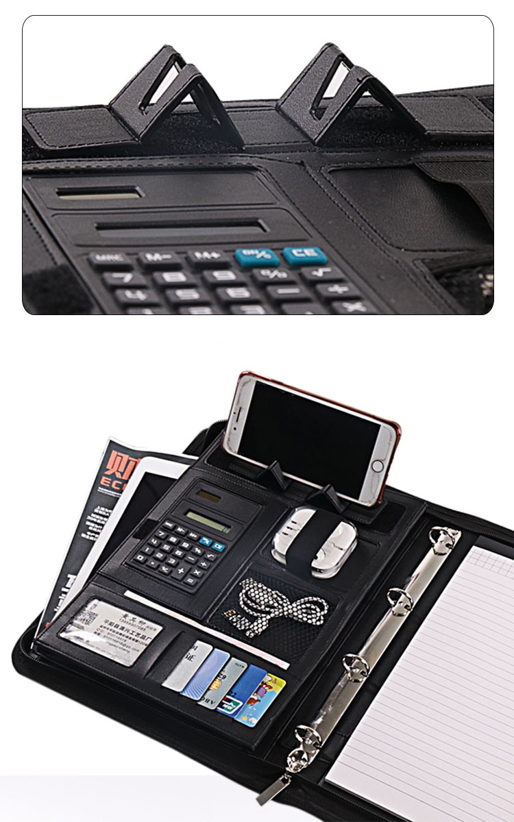 A4 Portable File Folder with Calculator Binder Organizer Manager Office Document Pad Briefcase PU Leather Padfolio Bag Customize A4 Portable File Folder with Calculator Binder Organizer Manager Office Document Pad Briefcase PU Leather Padfolio Bag Customize