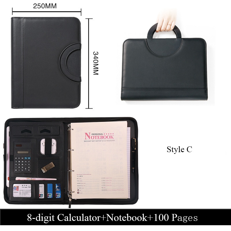 A4 Portable File Folder with Calculator Binder Organizer Manager Office Document Pad Briefcase PU Leather Padfolio Bag Customize A4 Portable File Folder with Calculator Binder Organizer Manager Office Document Pad Briefcase PU Leather Padfolio Bag Customize