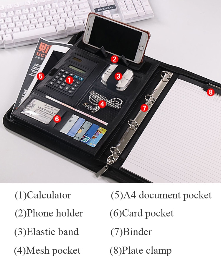 A4 Portable File Folder with Calculator Binder Organizer Manager Office Document Pad Briefcase PU Leather Padfolio Bag Customize A4 Portable File Folder with Calculator Binder Organizer Manager Office Document Pad Briefcase PU Leather Padfolio Bag Customize