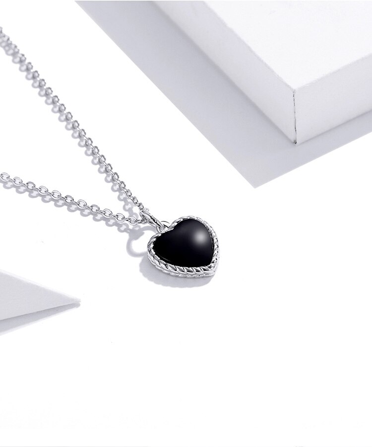 WOSTU 925 Sterling Silver Black Heart Agates Necklace Long Chain Link Necklace For Women Fashion Jewelry CQN443 WOSTU 925 Sterling Silver Black Heart Agates Necklace Long Chain Link Necklace For Women Fashion Jewelry CQN443