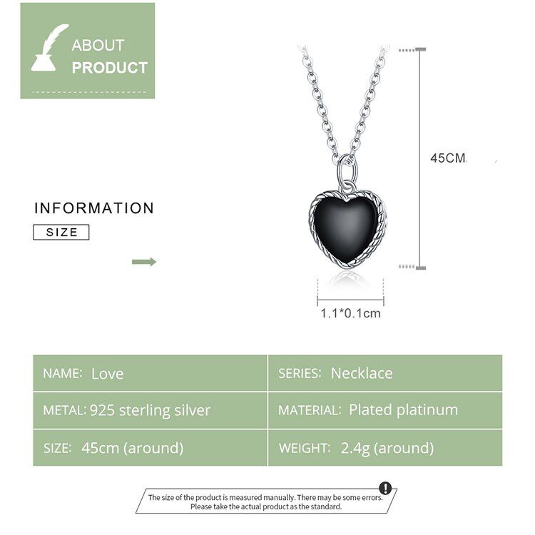 WOSTU 925 Sterling Silver Black Heart Agates Necklace Long Chain Link Necklace For Women Fashion Jewelry CQN443 WOSTU 925 Sterling Silver Black Heart Agates Necklace Long Chain Link Necklace For Women Fashion Jewelry CQN443