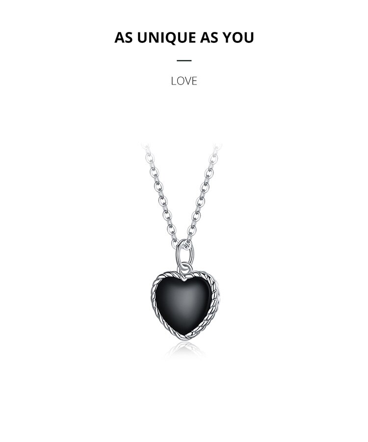 WOSTU 925 Sterling Silver Black Heart Agates Necklace Long Chain Link Necklace For Women Fashion Jewelry CQN443 WOSTU 925 Sterling Silver Black Heart Agates Necklace Long Chain Link Necklace For Women Fashion Jewelry CQN443