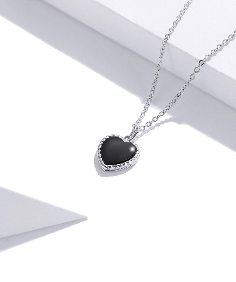 WOSTU 925 Sterling Silver Black Heart Agates Necklace Long Chain Link Necklace For Women Fashion Jewelry CQN443 WOSTU 925 Sterling Silver Black Heart Agates Necklace Long Chain Link Necklace For Women Fashion Jewelry CQN443
