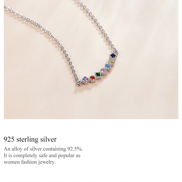 WOSTU 925 Sterling Silver Rainbow Necklace Shiny Colorful Zircon Long Chain Link Necklace For Women Fashion Jewelry CQN451 WOSTU 925 Sterling Silver Rainbow Necklace Shiny Colorful Zircon Long Chain Link Necklace For Women Fashion Jewelry CQN451