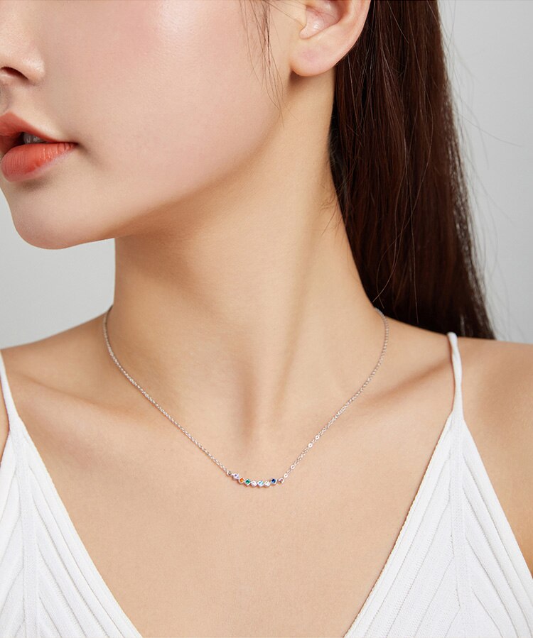 WOSTU 925 Sterling Silver Rainbow Necklace Shiny Colorful Zircon Long Chain Link Necklace For Women Fashion Jewelry CQN451 WOSTU 925 Sterling Silver Rainbow Necklace Shiny Colorful Zircon Long Chain Link Necklace For Women Fashion Jewelry CQN451