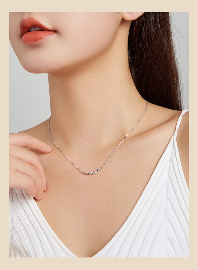 WOSTU 925 Sterling Silver Rainbow Necklace Shiny Colorful Zircon Long Chain Link Necklace For Women Fashion Jewelry CQN451 WOSTU 925 Sterling Silver Rainbow Necklace Shiny Colorful Zircon Long Chain Link Necklace For Women Fashion Jewelry CQN451