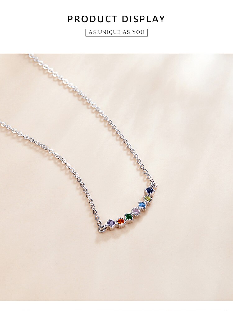 WOSTU 925 Sterling Silver Rainbow Necklace Shiny Colorful Zircon Long Chain Link Necklace For Women Fashion Jewelry CQN451 WOSTU 925 Sterling Silver Rainbow Necklace Shiny Colorful Zircon Long Chain Link Necklace For Women Fashion Jewelry CQN451