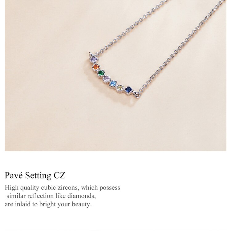 WOSTU 925 Sterling Silver Rainbow Necklace Shiny Colorful Zircon Long Chain Link Necklace For Women Fashion Jewelry CQN451 WOSTU 925 Sterling Silver Rainbow Necklace Shiny Colorful Zircon Long Chain Link Necklace For Women Fashion Jewelry CQN451
