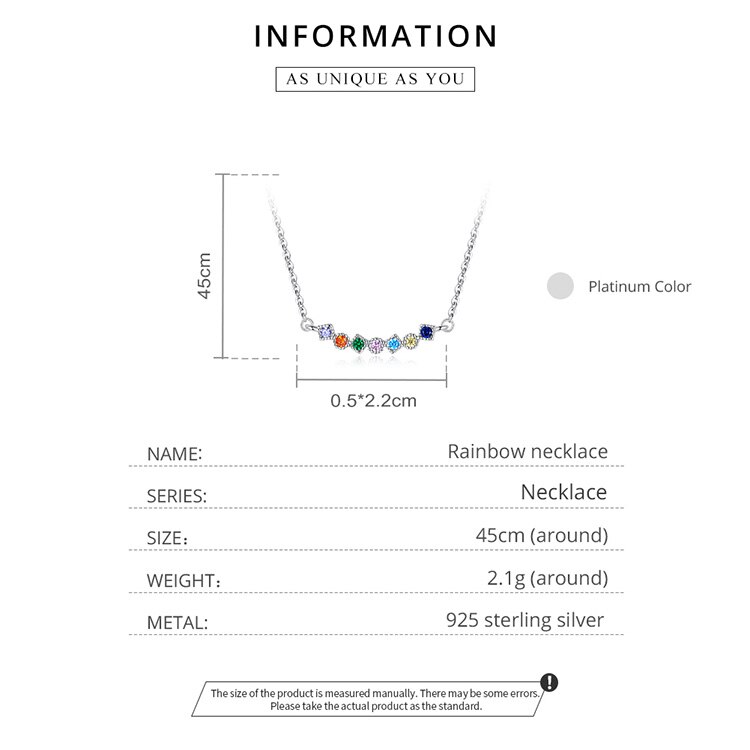 WOSTU 925 Sterling Silver Rainbow Necklace Shiny Colorful Zircon Long Chain Link Necklace For Women Fashion Jewelry CQN451 WOSTU 925 Sterling Silver Rainbow Necklace Shiny Colorful Zircon Long Chain Link Necklace For Women Fashion Jewelry CQN451