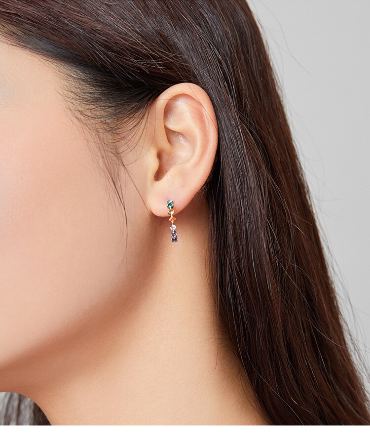 WOSTU Real 925 Sterling Silver Simple Colorful Zircons Stud Earrings Rainbow Earrings For Women Fashion Silver Jewelry CQE1014 WOSTU Real 925 Sterling Silver Simple Colorful Zircons Stud Earrings Rainbow Earrings For Women Fashion Silver Jewelry CQE1014
