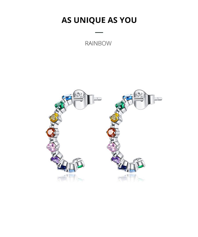 WOSTU Real 925 Sterling Silver Simple Colorful Zircons Stud Earrings Rainbow Earrings For Women Fashion Silver Jewelry CQE1014 WOSTU Real 925 Sterling Silver Simple Colorful Zircons Stud Earrings Rainbow Earrings For Women Fashion Silver Jewelry CQE1014