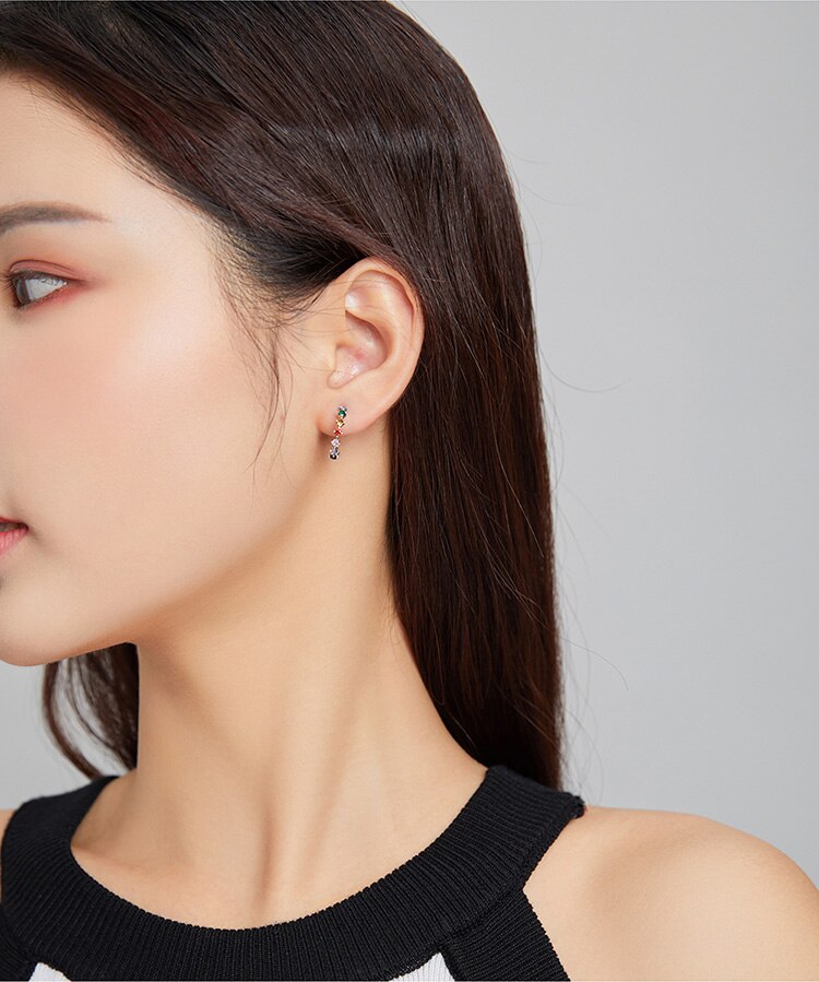 WOSTU Real 925 Sterling Silver Simple Colorful Zircons Stud Earrings Rainbow Earrings For Women Fashion Silver Jewelry CQE1014 WOSTU Real 925 Sterling Silver Simple Colorful Zircons Stud Earrings Rainbow Earrings For Women Fashion Silver Jewelry CQE1014