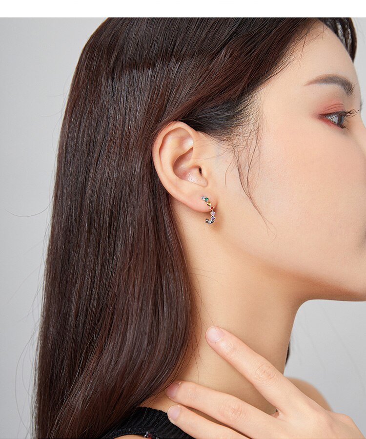WOSTU Real 925 Sterling Silver Simple Colorful Zircons Stud Earrings Rainbow Earrings For Women Fashion Silver Jewelry CQE1014 WOSTU Real 925 Sterling Silver Simple Colorful Zircons Stud Earrings Rainbow Earrings For Women Fashion Silver Jewelry CQE1014