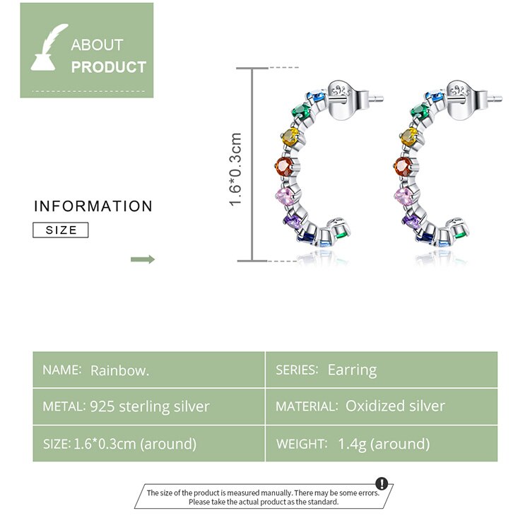 WOSTU Real 925 Sterling Silver Simple Colorful Zircons Stud Earrings Rainbow Earrings For Women Fashion Silver Jewelry CQE1014 WOSTU Real 925 Sterling Silver Simple Colorful Zircons Stud Earrings Rainbow Earrings For Women Fashion Silver Jewelry CQE1014