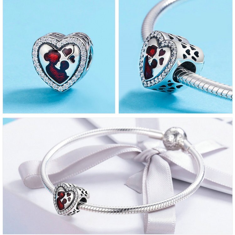 WOSTU 100% Authentic 925 Sterling Silver Heart Shape Charm Mom Beads Fit Original Bracelet Pendant DIY Jewelry Charms Gift WOSTU 100% Authentic 925 Sterling Silver Heart Shape Charm Mom Beads Fit Original Bracelet Pendant DIY Jewelry Charms Gift