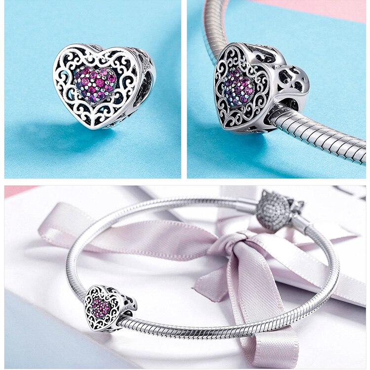 WOSTU 100% Authentic 925 Sterling Silver Heart Shape Charm Mom Beads Fit Original Bracelet Pendant DIY Jewelry Charms Gift WOSTU 100% Authentic 925 Sterling Silver Heart Shape Charm Mom Beads Fit Original Bracelet Pendant DIY Jewelry Charms Gift