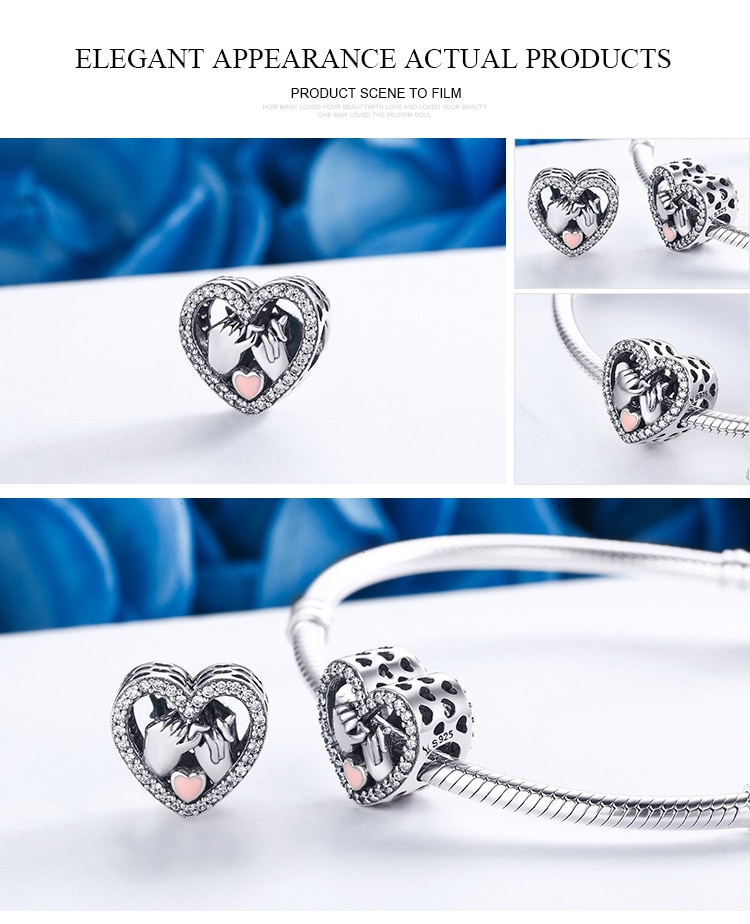 WOSTU 100% Authentic 925 Sterling Silver Heart Shape Charm Mom Beads Fit Original Bracelet Pendant DIY Jewelry Charms Gift WOSTU 100% Authentic 925 Sterling Silver Heart Shape Charm Mom Beads Fit Original Bracelet Pendant DIY Jewelry Charms Gift