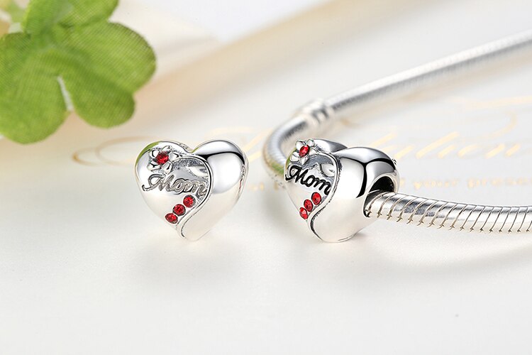 WOSTU 100% Authentic 925 Sterling Silver Heart Shape Charm Mom Beads Fit Original Bracelet Pendant DIY Jewelry Charms Gift WOSTU 100% Authentic 925 Sterling Silver Heart Shape Charm Mom Beads Fit Original Bracelet Pendant DIY Jewelry Charms Gift