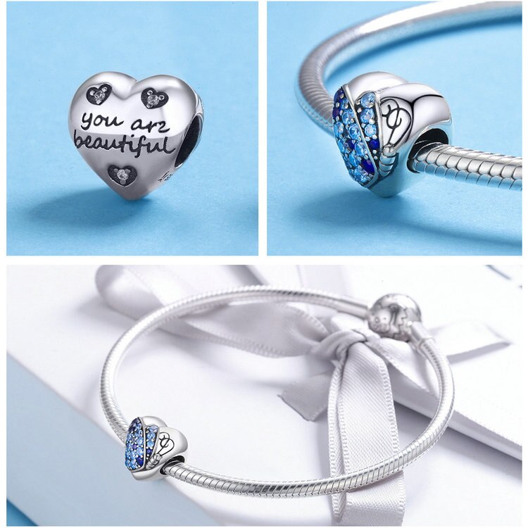 WOSTU 100% Authentic 925 Sterling Silver Heart Shape Charm Mom Beads Fit Original Bracelet Pendant DIY Jewelry Charms Gift WOSTU 100% Authentic 925 Sterling Silver Heart Shape Charm Mom Beads Fit Original Bracelet Pendant DIY Jewelry Charms Gift