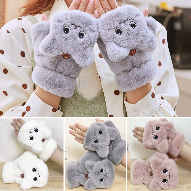 Women Winter Fur Rabbit Mittens fingerless Gloves Plush Warm Glove Winter Soft Thick Gloves for Women Girl Flexible Half Finger Women Winter Fur Rabbit Mittens fingerless Gloves Plush Warm Glove Winter Soft Thick Gloves for Women Girl Flexible Half Finger